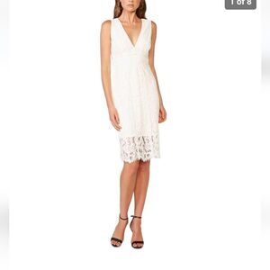 BARDOT Womens White Sleeveless V Neck Knee Length Lace Dress